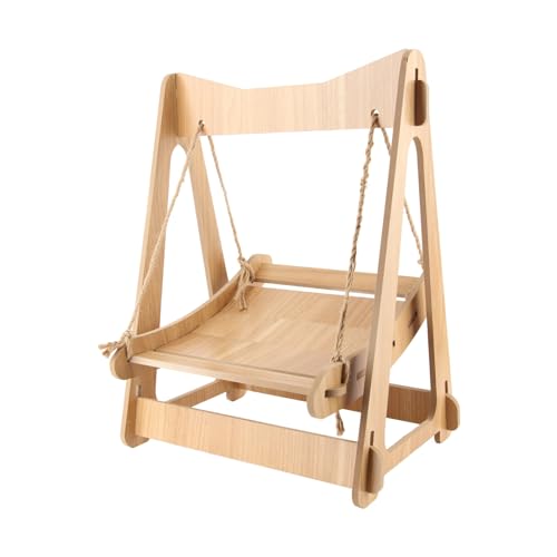 HOKZYHOUSE Hängemattenbett für Katzen und Hunde mit Holzrahmen, Hängendes Schaukelspielzeug für Katzen, Gepolstertes Schlafsofa für Kätzchen, Welpen, Kaninchen, Hasen und Kleine Tiere(Beige) von HOKZYHOUSE