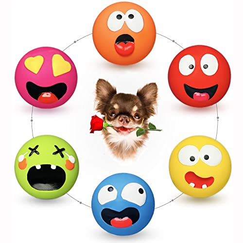 HOLYSTEED Hundespielzeug kleine Hunde, Latex Hundespielzeug Quietschend, Weiches Welpenspielzeug Kleine Welpen, Quietschender Hundeball mit Lächeln-Gesicht, 6 Stück von HOLYSTEED