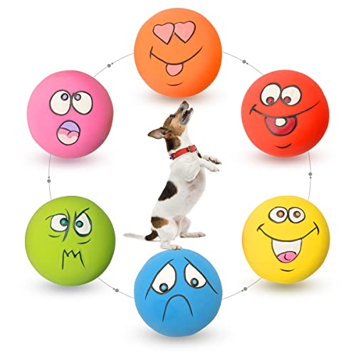 HOLYSTEED Hundespielzeug kleine Hunde, Latex Hundespielzeug Quietschend, weiches kleines Hundespielzeug, quietschender Hundeball mit Lächeln-Gesicht, 6 Stück von HOLYSTEED
