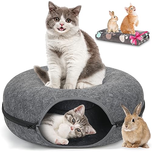 HOMAGICO Katzentunnelbett, abnehmbare Tunnel für Indoor-Katzen, Katzentunnel-Spielzeug, Peekaboo Katzenhöhle, Filz-Katzenbett, rund, geeignet für Kaninchen und kleine Meerschweinchen (50,8 cm, von HOMAGICO