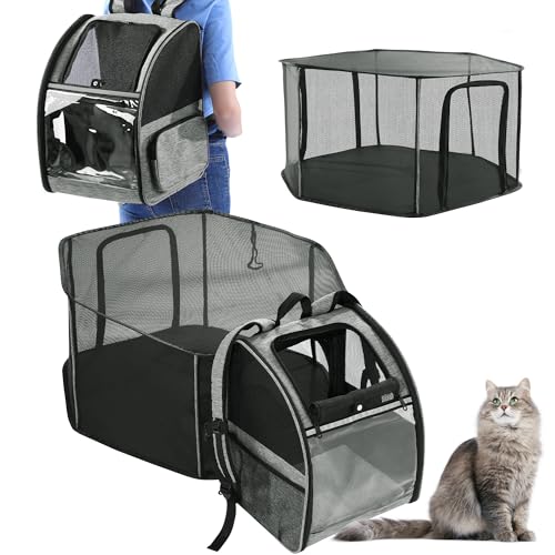 HOMBYS Katzen-Rucksack-Tragetasche mit erweiterbarem Katzenzelt, großer Platz, abnehmbare Haustier-Tragetasche, atmungsaktiv und langlebig, mobiles Haustier-Zelt im Freien und drinnen für Katzen, von HOMBYS