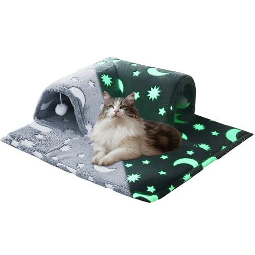 HOMBYS Katzentunnelbett, leuchtet im Dunkeln, flauschiger Katzentunnel mit 2 hängenden Katzenbällen, Plüsch-Katzen-Donut-Tunnelbett für Indoor-Katzen, weich, flauschig, Peekaboo-Katzenhöhle, von HOMBYS
