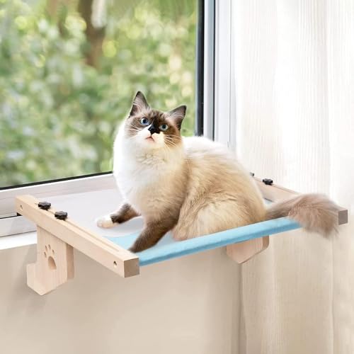 Katze Fenster Hängematte, Katze Fenster Bett Perch für Indoor Katzen, 54x38cm Holz Katze Fenster Sitz, hält bis zu 18kg von HOMCENT