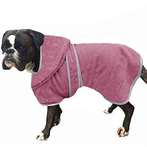 HOMELEVEL Hundebademantel Hundehandtuch - Handtuch für große und kleine Hunde - 100% Baumwolle - Bademantel weich bequem für Hund - mit Kapuze und Gürtel von HOMELEVEL