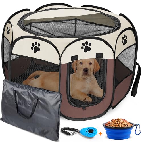 Homerealm Hunde-Laufstall Indoor für kleine, mittelgroße und große Hunde Tragbarer Hundegehege Faltbar & Pop Up Welpenlaufstall Indoor & Outdoor Reisen Welpenhütte kommt mit zusätzlichem Spielzeug und von HOMEREALM