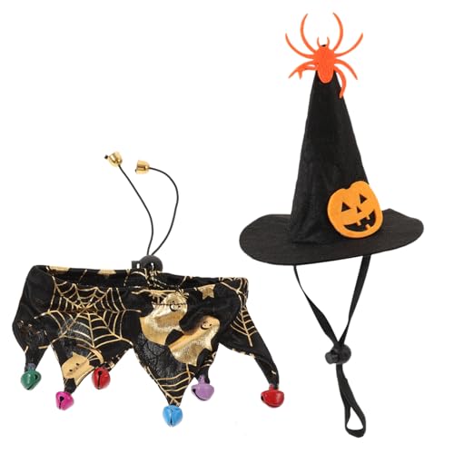 HOMFAMINI 1 Satz Halloween-katzenmütze Und Schal-Set Welpe Cosplay Prop Katze Hexenhut Halloween-Katzen-Outfit Katzenhalsband Halloween-Haustier-Requisite Katze-Cosplay-Requisite Polyester von HOMFAMINI