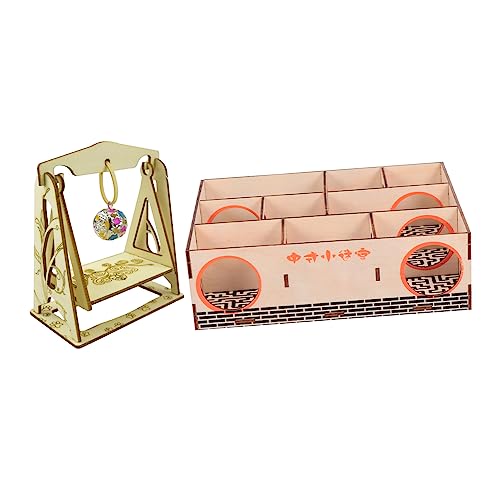 HOMFAMINI 2St Hamster-Labyrinth-Spielzeug Hamsterkammer Versteck Indoor-Spielzeug Hamster-Labyrinth-Kit Hamster Spielzeug hamsterspielzeug nagerhaus der Mäuse Hamster- hölzern von HOMFAMINI