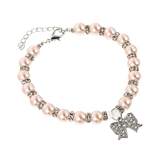 HOMFAMINI Halskette Strass Halsband Katzenhalsbänder Haustier-Perlenkette Welpenhalsband Hund katzenhalsband Pearl Necklace Perlenhalsbänder für Haustiere Katzenbedarf Metall Rosa von HOMFAMINI