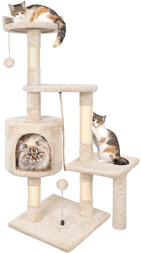Kratzbaum, 112 cm Katzenbaum Stabil Katzenkratzbaum, Aktivitätskratzbäume mit Kratzsäule Großer Plattform Katzenhaus Plüschbälle, Beige Kratzbaum, 112 cm Katzenbaum Stabil Katzenkratzbaum, Aktivitätskratzbäume mit Kratzsäule Großer Plattform Katzenhaus Plüschbälle, Beige von HOMIDEC