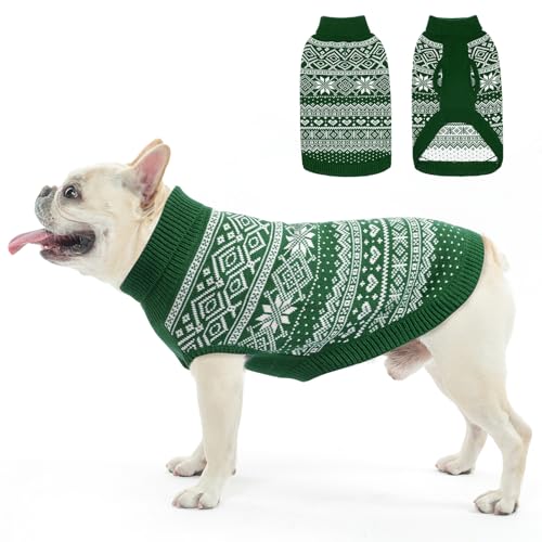 HOMIMP Hundepullover Argyle, warmer Pullover, Winterkleidung, weicher Mantel, hässlicher Hundepullover für kleine, mittelgroße und große Hunde, Haustierkleidung, Jungen, Mädchen, Grün, Größe S von HOMIMP