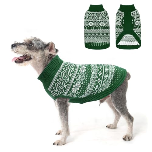 HOMIMP Hundepullover Argyle, warmer Pullover, Winterkleidung, weicher Mantel, hässlicher Hundepullover für kleine, mittelgroße und große Hunde, Haustierkleidung, Jungen, Mädchen, Grün, Größe XS von HOMIMP