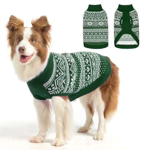 HOMIMP Hundepullover Argyle, warmer Pullover, Winterkleidung, weicher Mantel, hässlicher Hundepullover für kleine, mittelgroße und große Hunde, Haustierkleidung, Jungen, Mädchen, Grün, Größe ML von HOMIMP