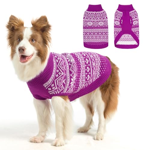 HOMIMP Hundepullover Argyle, warmer Pullover, Winterkleidung, weicher Mantel, hässlicher Hundepullover für kleine, mittelgroße und große Hunde, Haustierkleidung, Jungen, Mädchen, Lila, Größe L von HOMIMP