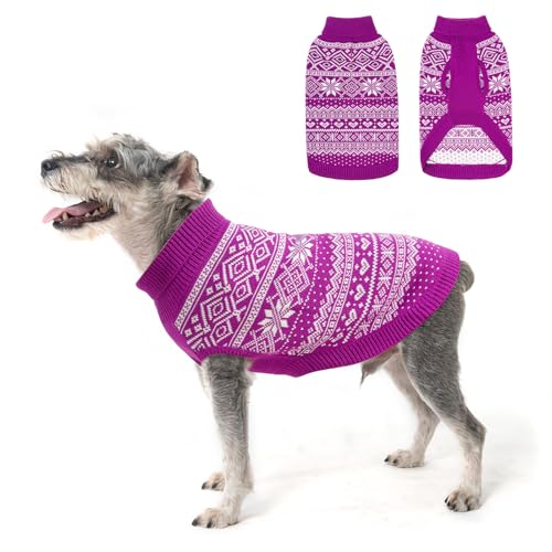 HOMIMP Hundepullover Argyle, warmer Pullover, Winterkleidung, weicher Mantel, hässlicher Hundepullover für kleine, mittelgroße und große Hunde, Haustierkleidung, Jungen und Mädchen, Lila, Größe S von HOMIMP