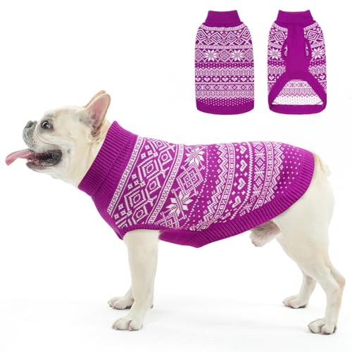 HOMIMP Hundepullover Argyle, warmer Pullover, Winterkleidung, weicher Mantel, hässlicher Hundepullover für kleine, mittelgroße und große Hunde, Haustierkleidung, Jungen und Mädchen, Lila, Größe M von HOMIMP