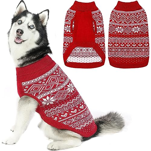 HOMIMP Hundepullover Argyle - Warmer Pullover Winterkleidung Welpen Weicher Mantel, Hässlicher Hundepullover für Kleine Mittlere und Große Hunde, Haustier Kleidung Junge Mädchen Rot von HOMIMP