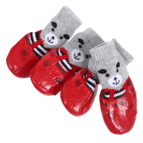 HOMOBABE 4 Stück Haustierschuhe Bausatz Pfoten Greifer Welpe Hausschuhe Hund Stiefeletten Schutz Tragbare Socken Für Haustiere Kompakte Baumwollsocken Rot Baumwolle von HOMOBABE