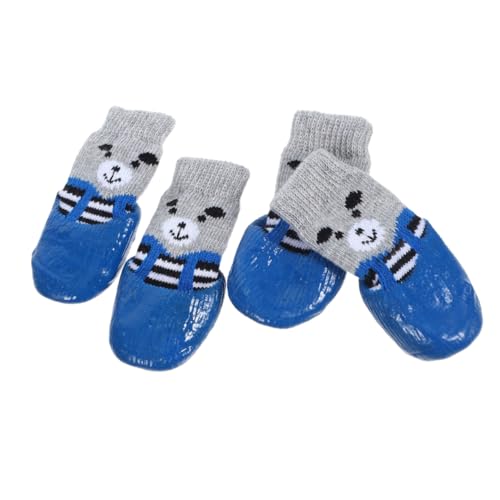 HOMOBABE 4 Stück Haustierschuhe Hund Hausschuhe verhindern Kauer Greifer Haustiersocken Haustierpfoten Schutz Pfotenschutz Baumwollsocken Wiederverwendbare Pfotenschützer Baumwolle Blue von HOMOBABE