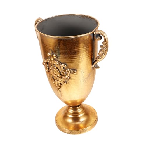 HOMSFOU Vintage Blumentopf Goldverzierung Rustikale Pflanzgefäße Dekorative Vase Inhaber Hohe Bodenvase Goldener Topf Mittelstücke Cupholder-vase Schüssel Urnenvase Vase Krug Anlage Eisen von HOMSFOU