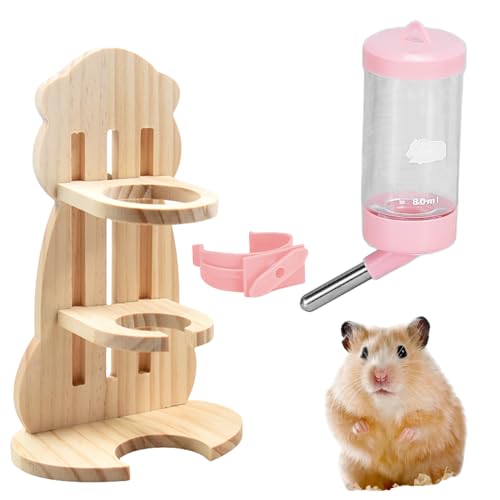 HOMURY Hamster Trinkflasche mit Ständer: Automatischer Wasserspender Einstellbar Tränke aus Holz Meerschweinchen Wasserspender 80 ml Kleintiertränke Auslaufsicher Düse, Meerschweinchen Zubehoer von HOMURY