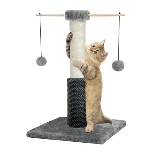 HOMYHANDS Katzen-Kratzbäume, 53 cm, für Indoor-Katzen, mit abnehmbaren Bommelstäbchen, 56,9 cm, langlebiger Sisal-Kratzbaum mit 2 baumelnden Bällen, Katzenspielzeug für mittelgroße Katzen, Kätzchen von HOMYHANDS