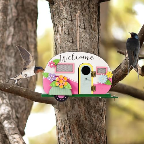 Willkommen Vogelhaus Hängend Vogelhaus für Draußen Holz Bluebird Haus Frühling Nistkasten Dekorative Land Rustikales Metalldach für Außen Terrasse Garten von HOMirable