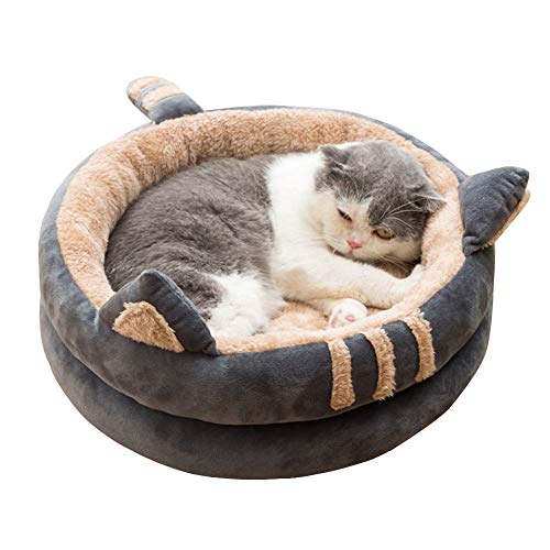 HONGBI Halbgeschlossen Komfort Plüsch Warme Winter Katzenhöhle Katzenbett Haustier Faltbar Schlafsack gemütliches Zelt Kuschelhöhle mit hängendem Ball für kleine Puppy BGrau L:Diameter:50CM von HONGBI