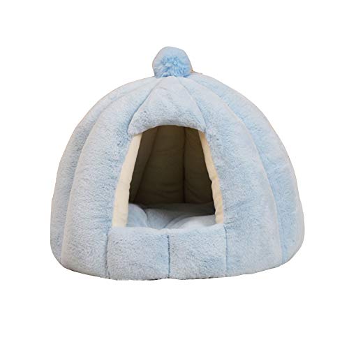 HONGBI Katzenhöhle Kürbis Form Warme Plüsch Kuschelhöhle katzenbett, Katzenkorb Katzenzelt Haustier Katze Hund Schlafzelt Indoor Outdoor Haustierbetten Himmelblau L:56CM*48CM von HONGBI