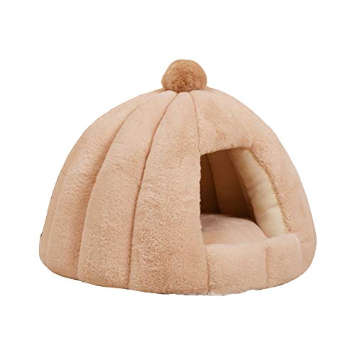 HONGBI Katzenhöhle Kürbis Form Warme Plüsch Kuschelhöhle katzenbett, Katzenkorb Katzenzelt Haustier Katze Hund Schlafzelt Indoor Outdoor Haustierbetten Khaki L:56CM*48CM von HONGBI