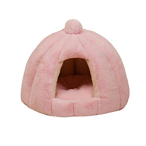 HONGBI Katzenhöhle Kürbis Form Warme Plüsch Kuschelhöhle katzenbett, Katzenkorb Katzenzelt Haustier Katze Hund Schlafzelt Indoor Outdoor Haustierbetten Rosa L:56CM*48CM von HONGBI