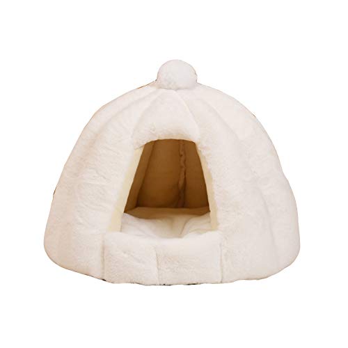 HONGBI Katzenhöhle Kürbis Form Warme Plüsch Kuschelhöhle katzenbett, Katzenkorb Katzenzelt Haustier Katze Hund Schlafzelt Indoor Outdoor Haustierbetten Weiß L:56CM*48CM von HONGBI