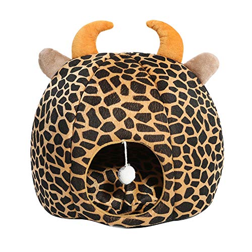 HONGBI Plüsch Warm Vlies Cartoon Haustierbett,Halbgeschlossen Katze-Welpen-Hundehütte rutschfest Katzenbett Abnehmbar Hundehöhle Waschbar Kuschelhöhle Gelb2 S:36 * 35 * 25CM von HONGBI