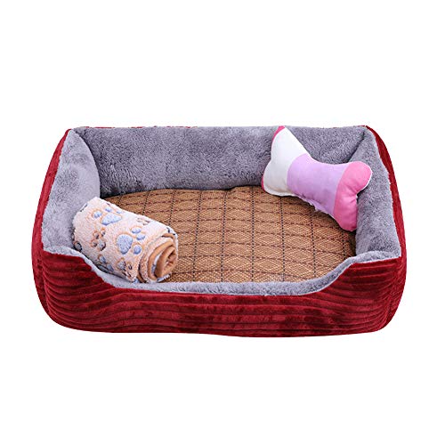 HONGBI Weich Hundebett Maschinenwaschbar mit Rutschfester Boden, Warm Hundeschlafplatz Hundematratze Hundesofa Hundekorb, Plüsch Haustierbett Purpurrotes Bett + Matte + Decke + Spielzeug 45 * 30cm von HONGBI