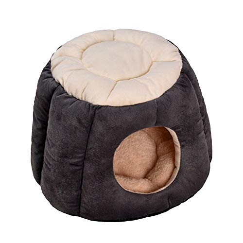 HONGBI Weiches, warmes,Halbgeschlossen Kuschelhöhle Hundesofa Katzennest Kuschelig Bett Haustier Nest Katzenzelt Welpenhöhlenbett für Katzen und Welpen mit abnehmbarem Kissen Grau L:45 * 33cm von HONGBI