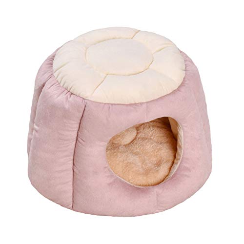 HONGBI Weiches, warmes,Halbgeschlossen Kuschelhöhle Hundesofa Katzennest Kuschelig Bett Haustier Nest Katzenzelt Welpenhöhlenbett für Katzen und Welpen mit abnehmbarem Kissen Rosa L:45 * 33cm von HONGBI