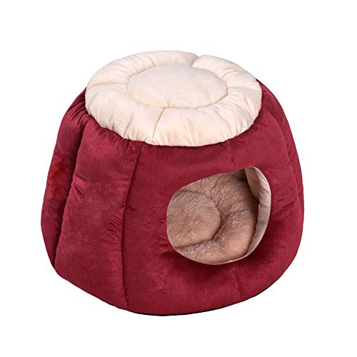 HONGBI Weiches, warmes,Halbgeschlossen Kuschelhöhle Hundesofa Katzennest Kuschelig Bett Haustier Nest Katzenzelt Welpenhöhlenbett für Katzen und Welpen mit abnehmbarem Kissen rot L:45 * 33cm von HONGBI