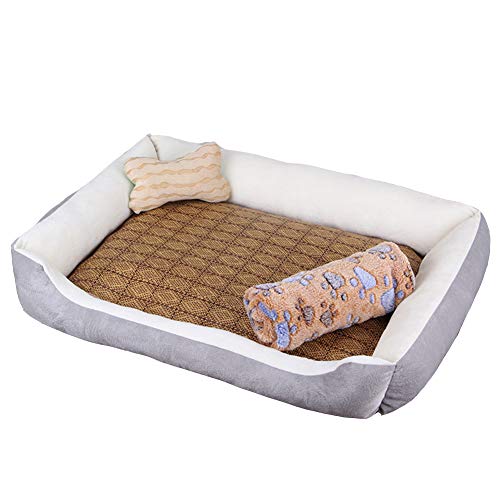 Hundebett Hundekissen, Waschbares Hundebett mit Rand, Hundesofa für Kleine, Mittlere und Grosse Hunde, Rutschfestes Hundekörbchen, Robust und Gemütlich Grau-Beige-Set M von HONGBI