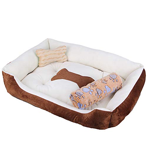 Hundebett Hundekissen, Waschbares Hundebett mit Rand, Hundesofa für Kleine, Mittlere und Grosse Hunde, Rutschfestes Hundekörbchen, Robust und Gemütlich Kaffee beige + Decke XL von HONGBI