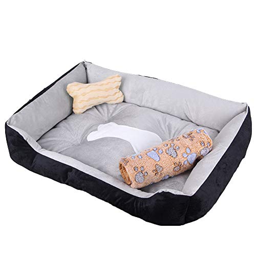 Hundebett Hundekissen, Waschbares Hundebett mit Rand, Hundesofa für Kleine, Mittlere und Grosse Hunde, Rutschfestes Hundekörbchen, Robust und Gemütlich Schwarzgrau + Decke L von HONGBI