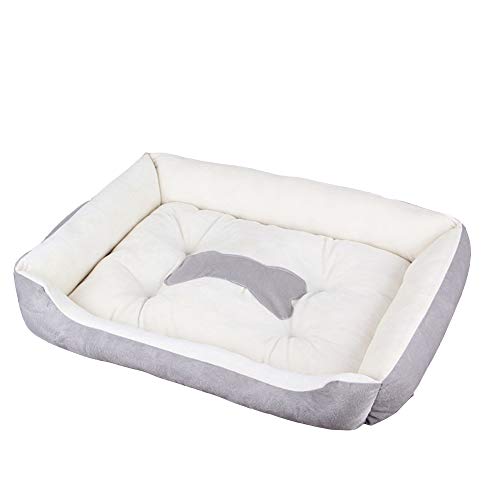 Hundebett Hundekissen, Waschbares Hundebett mit Rand, Hundesofa für Kleine, Mittlere und Grosse Hunde, Rutschfestes Hundekörbchen, Robust und Gemütlich grau beige L von HONGBI