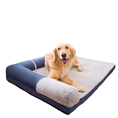 Orthopädisches Hundebett-Hundesofa mit Bezug Abnehmbar, Waschbar, Hundekissen für Große/Mittlere/Kleine Hunde, Wasserdicht, Kratzfest Dunkelblauer Cord 3XL von HONGBI