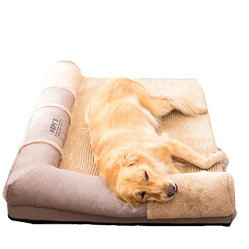 Orthopädisches Hundebett-Hundesofa mit Bezug Abnehmbar, Waschbar, Hundekissen für Große/Mittlere/Kleine Hunde, Wasserdicht, Kratzfest Khaki Cord 3XL von HONGBI