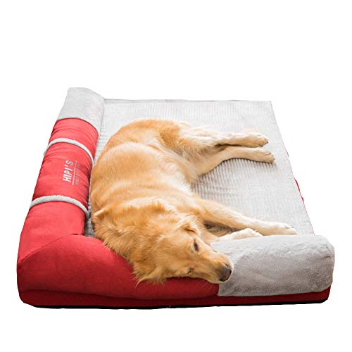 Orthopädisches Hundebett-Hundesofa mit Bezug Abnehmbar, Waschbar, Hundekissen für Große/Mittlere/Kleine Hunde, Wasserdicht, Kratzfest Wein roter Cord 3XL von HONGBI