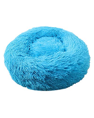 Rundes Haustierbett für Katzen und Hunde Katzenbett Schöne Tierbett Plüsch Hundebett in Doughnut Form Klein Hund Bett Weich Katze Schlafen Bett Hundesofa Katzensofa Katzennest Azurblau 50CM von HONGBI