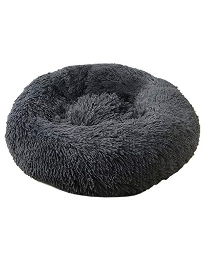 Rundes Haustierbett für Katzen und Hunde Katzenbett Schöne Tierbett Plüsch Hundebett in Doughnut Form Klein Hund Bett Weich Katze Schlafen Bett Hundesofa Katzensofa Katzennest Dunkelgrau 110CM von HONGBI