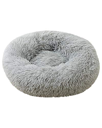 Rundes Haustierbett für Katzen und Hunde Katzenbett Schöne Tierbett Plüsch Hundebett in Doughnut Form Klein Hund Bett Weich Katze Schlafen Bett Hundesofa Katzensofa Katzennest Hellgrau 80CM von HONGBI