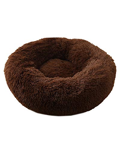 Rundes Haustierbett für Katzen und Hunde Katzenbett Schöne Tierbett Plüsch Hundebett in Doughnut Form Klein Hund Bett Weich Katze Schlafen Bett Hundesofa Katzensofa Katzennest Kaffee 110CM von HONGBI