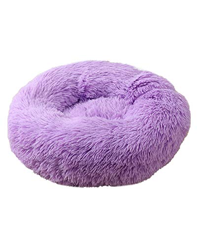 Rundes Haustierbett für Katzen und Hunde Katzenbett Schöne Tierbett Plüsch Hundebett in Doughnut Form Klein Hund Bett Weich Katze Schlafen Bett Hundesofa Katzensofa Katzennest Lila 110CM von HONGBI