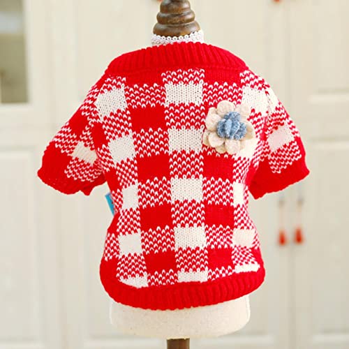 Winter Hundebekleidung Klassisch Kariertes Welpen Hundekostüm Warmer Hundepullover Chihuahua Yorkie Haustierkleidung für Hunde Shirt Mops-Rot,S von HONGCANG