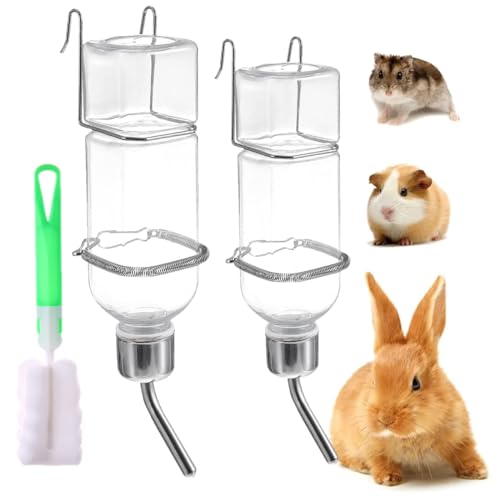 2 Stück Kaninchen Trinkflaschen, Kaninchen Wasser Flaschen, 350ml Kaninchen Wasserflasche, Hamster Trinkflasche, Hängende Automatische Haustier Wasserflasche, mit 1 Reinigungsbürste von HONGECB